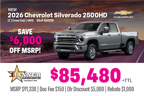 Save 6,000! 2026 Silverado 2500HD